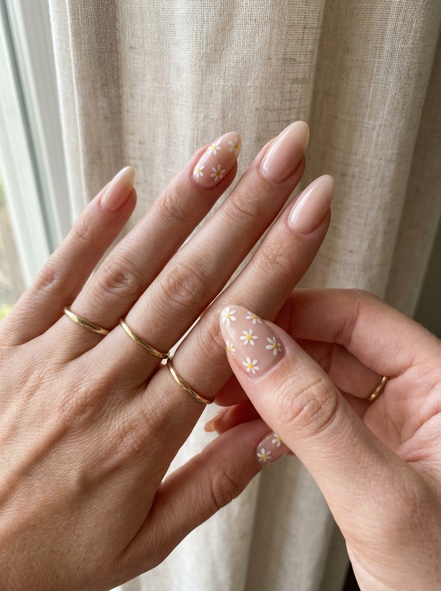Nude Daisy Nails